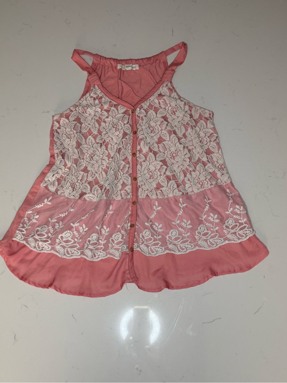 Y2K Women's Coral/Pink Lace-Front Button Tank Top